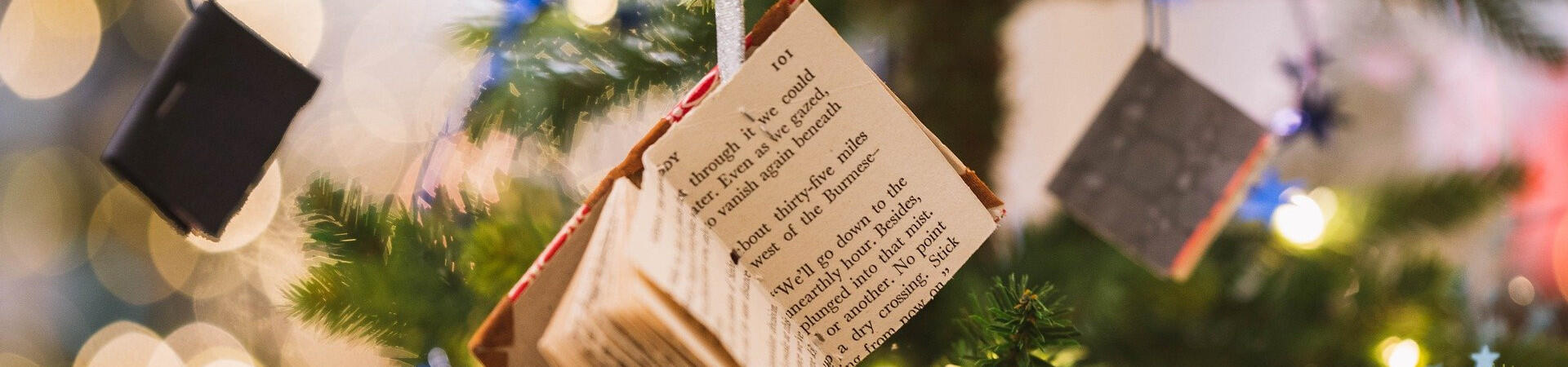 Christmas tree with hanging books